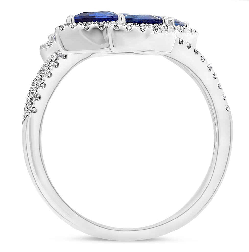 14k White Gold 5 Sapphire and Diamond Bypass Ring