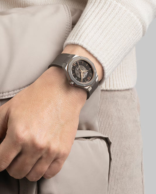 Riviera 10720 39mm Steel Case, Dodecagonal Titanium Bezel, Exhibition Back, Automatic, Grey Dial, Elasto HNBR Strap