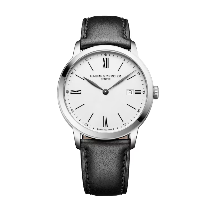 Classima 10884, 40mm Steel Case & Back, Quartz, Silver Opaline dial, Date, Leather
