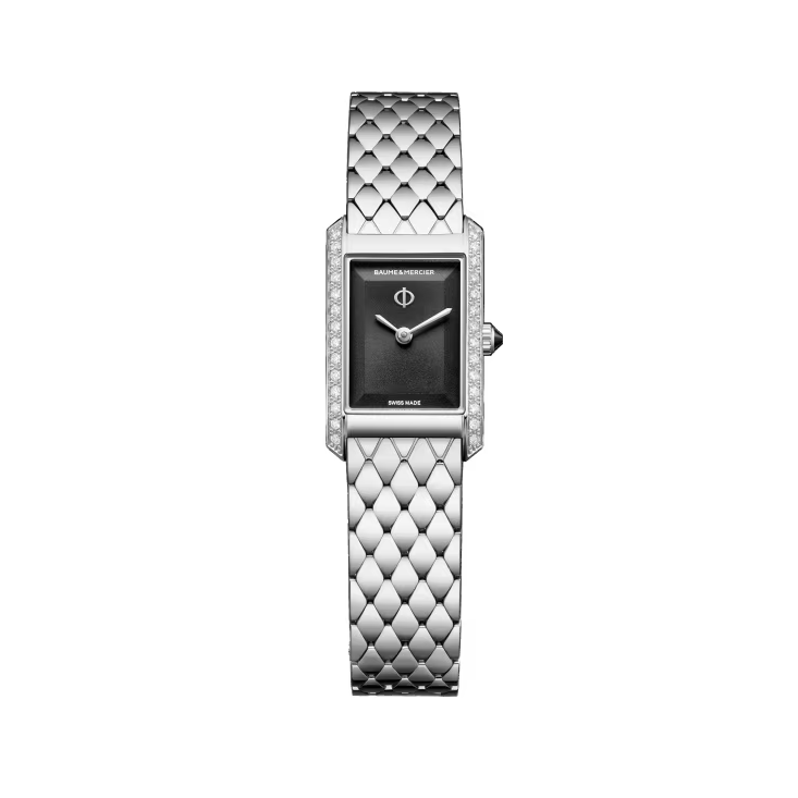 Hampton 10862 28mm x 17.75mm Steel Case, Quartz, Diamond Bezel Black Sunray Dial, Steel Bracelet