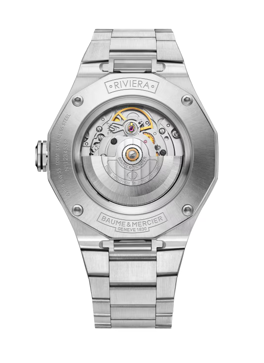 Riviera 10829 42mm Steel Case, Dodecagonal Steel Bezel, Exhibition Back, Automatic, White Dial, Steel Bracelet