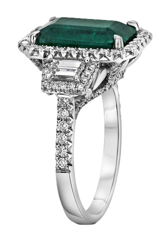 Platinum GIA 4.79 carat Octagonal Step Cut Emerald & Diamond Ring