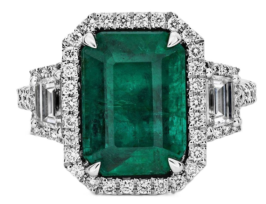 Platinum GIA 4.79 carat Octagonal Step Cut Emerald & Diamond Ring