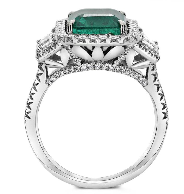 Platinum GIA 4.79 carat Octagonal Step Cut Emerald & Diamond Ring