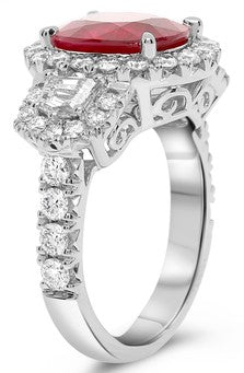 Platinum GIA 4.16 carat Oval Cut Ruby & Diamond Ring