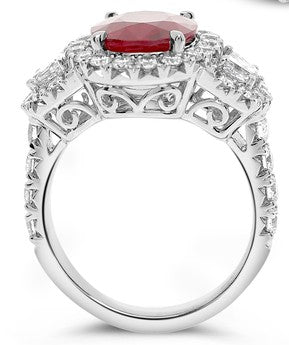 Platinum GIA 4.16 carat Oval Cut Ruby & Diamond Ring