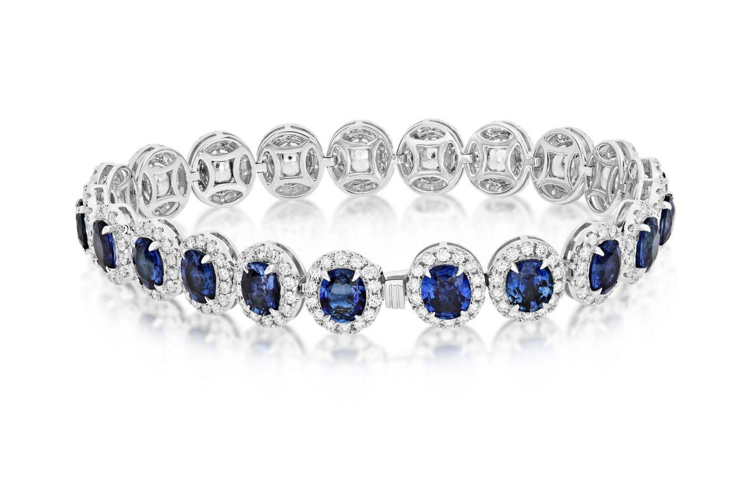18k White Gold Natural Blue Sapphire and Diamond Bracelet