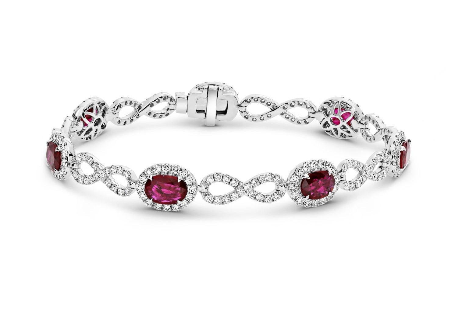18k White Gold Natural Oval Ruby and Diamond Bracelet
