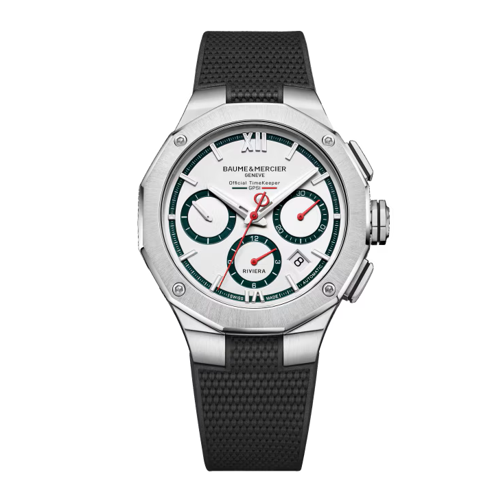 Riviera 10897 Automatic Chronograph, Date Display, 41 mm Steel Case, Rubber Strap
