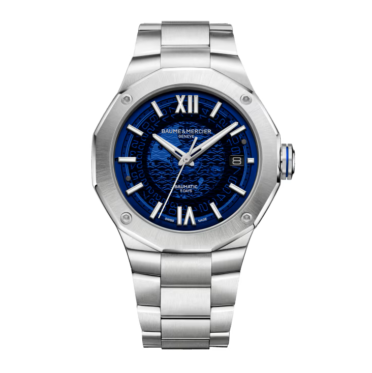 Riviera 10616 42mm Steel Case, Dodecagonal Steel Bezel, Exhibition Back, Automatic, Blue Dial, Steel Bracelet
