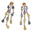 14k Yellow Gold Natural Multi-color Pear Sapphire and Diamond Dangle Earrings