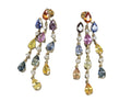 14k Yellow Gold Natural Multi-color Pear Sapphire and Diamond Dangle Earrings