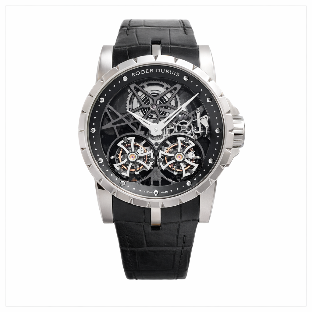 Roger Dubuis Excalibur Skeleton Double Tourbillon RDDBEX0281 45mm 18k white gold