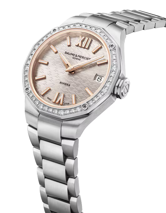Riviera 10796 Quartz, Date display, Diamond-set 33 mm Steel Case & Bracelet