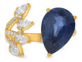 14k Yellow Gold Ring, GIA Pear Brilliant 6.27 carat Blue Natural Sapphire