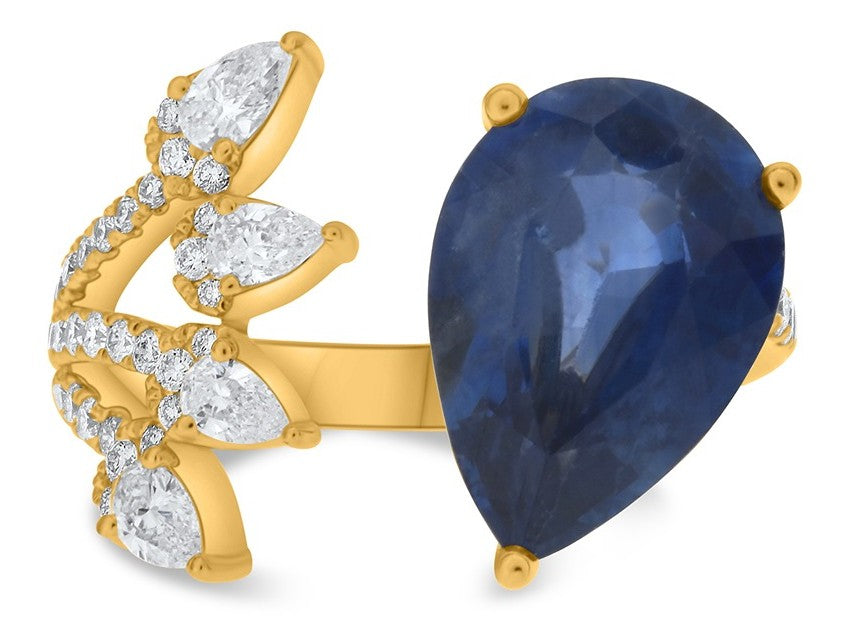 14k Yellow Gold Ring, GIA Pear Brilliant 6.27 carat Blue Natural Sapphire