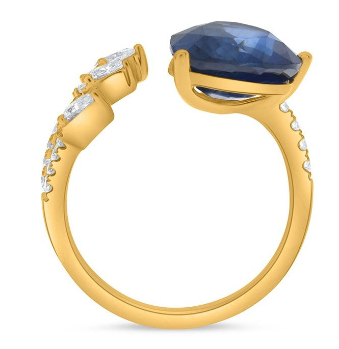 14k Yellow Gold Ring, GIA Pear Brilliant 6.27 carat Blue Natural Sapphire