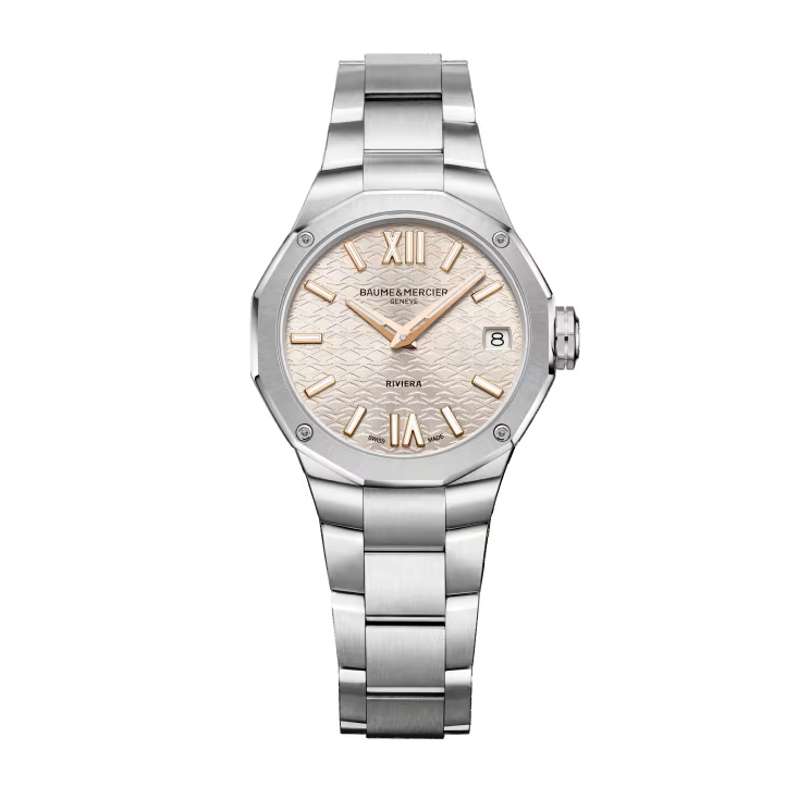 Riviera 10810 33mm Steel Case, Dodecagonal Steel Bezel & Back, Quartz, Silver Dial, Steel Bracelet