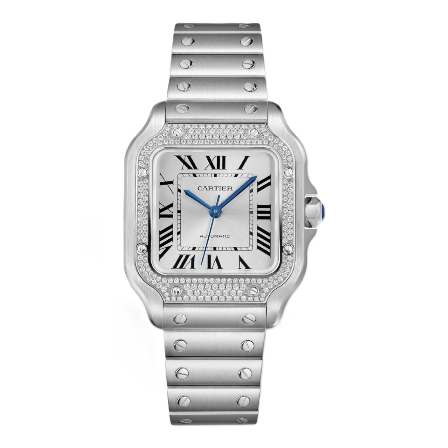 Cartier Santos Medium Steel Diamond Automatic Unisex Watch