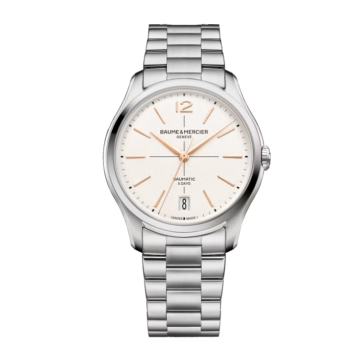 Clifton 10793 39mm Steel Case & Bezel, Exhibition Back, Automatic, White Dial, Steel Bracelet