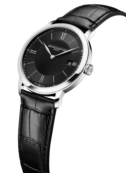 Classima 10881 40mm Steel Case & Bezel & Back, Quartz, Black Sun Dial, Leather