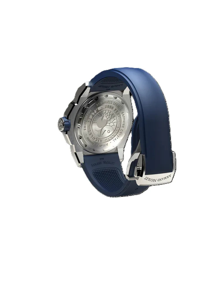 ARMAND NICOLET JS9-44, 44mm 316L Stainless Steel, Automatic, Ceramic Bezel, Blue Dial, Rubber Strap - Shami Fine Watchmaking & Jewelry