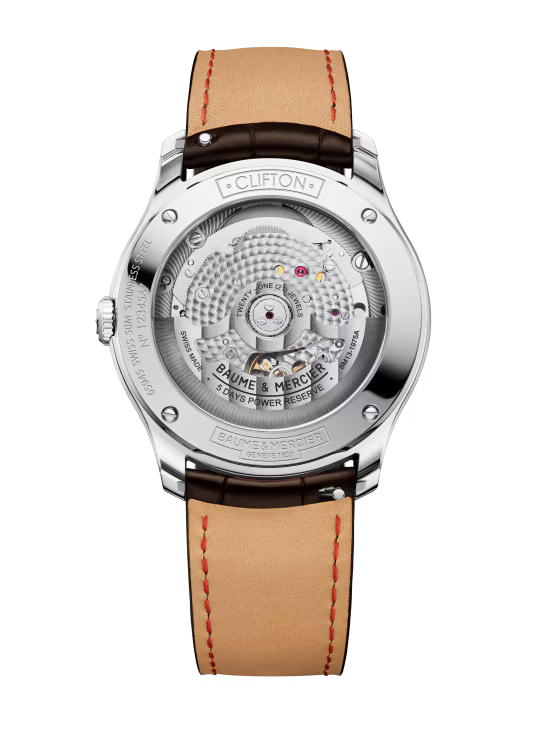 Clifton 10773 39mm Steel Case, Steel Bezel, Exhibition Back, Automatic, Silver Dial, Leather