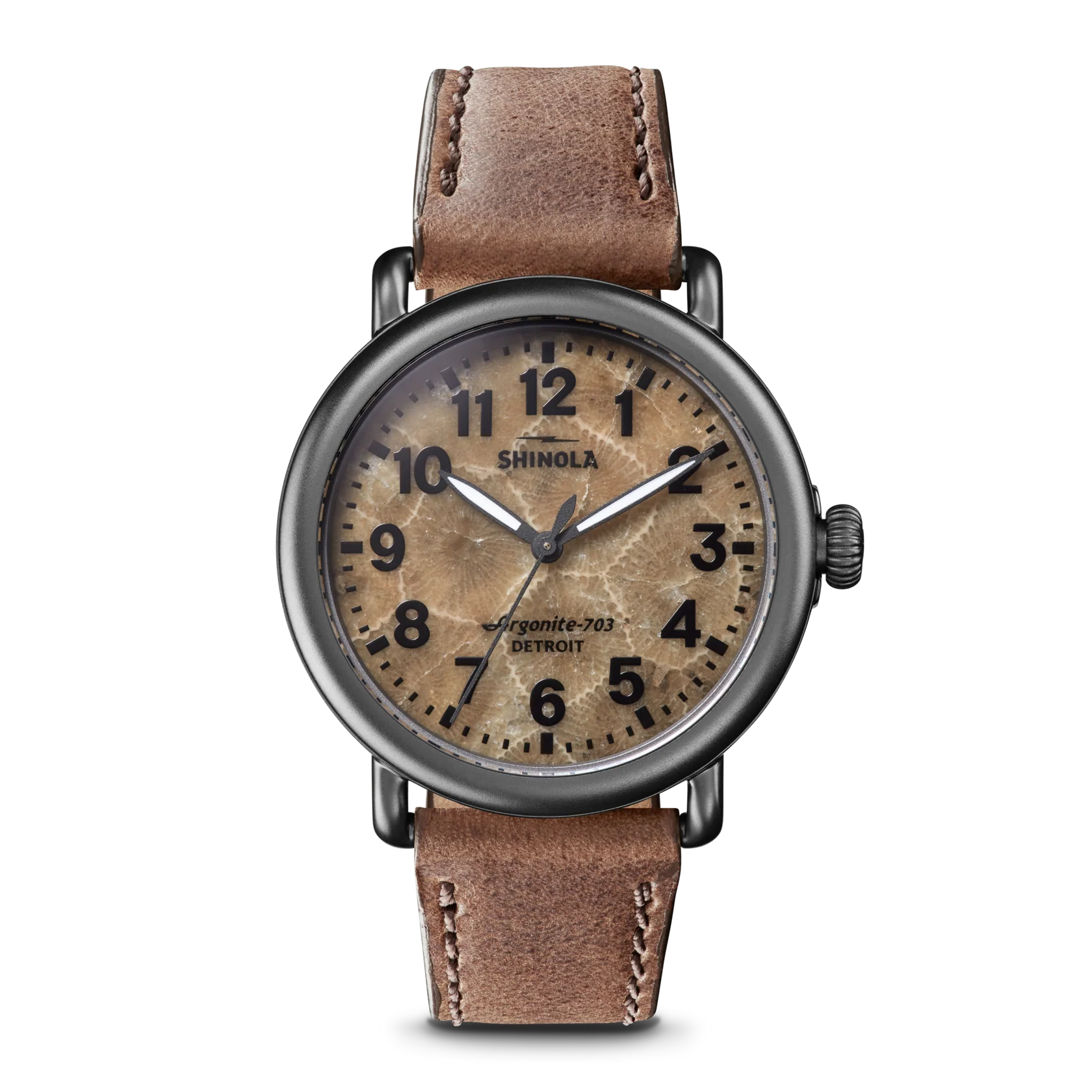 Shinola Runwell Argonite 703 quartz 41mm Petoskey Dial, Leather Strap