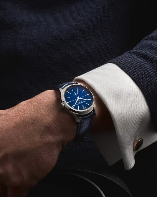 Clifton 10771 39mm Steel Case, Steel Bezel, Exhibition Back, Automatic, Blue Dial, Leather