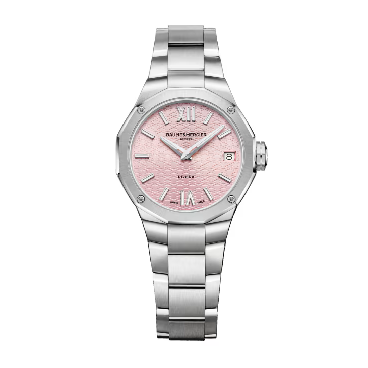 Riviera 10812 33mm Steel Case, Dodecagonal Steel Bezel & Back, Quartz, Satin Pink Dial, Steel Bracelet