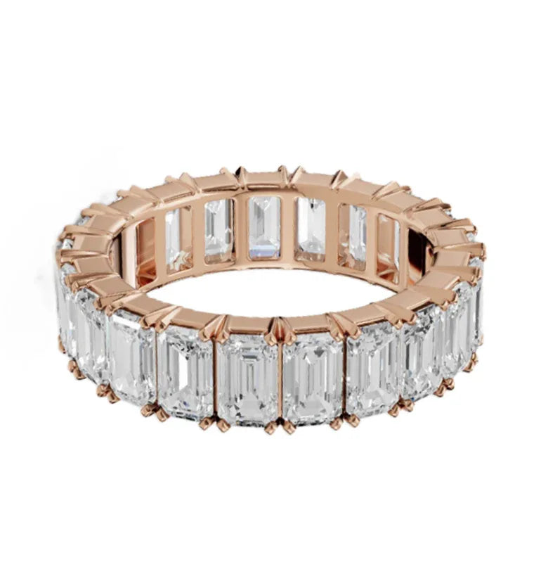 14k Gold Lab Emerald Cut Diamond Common Prong Eternity Band - Shami Fine Watchmaking & Jewelry