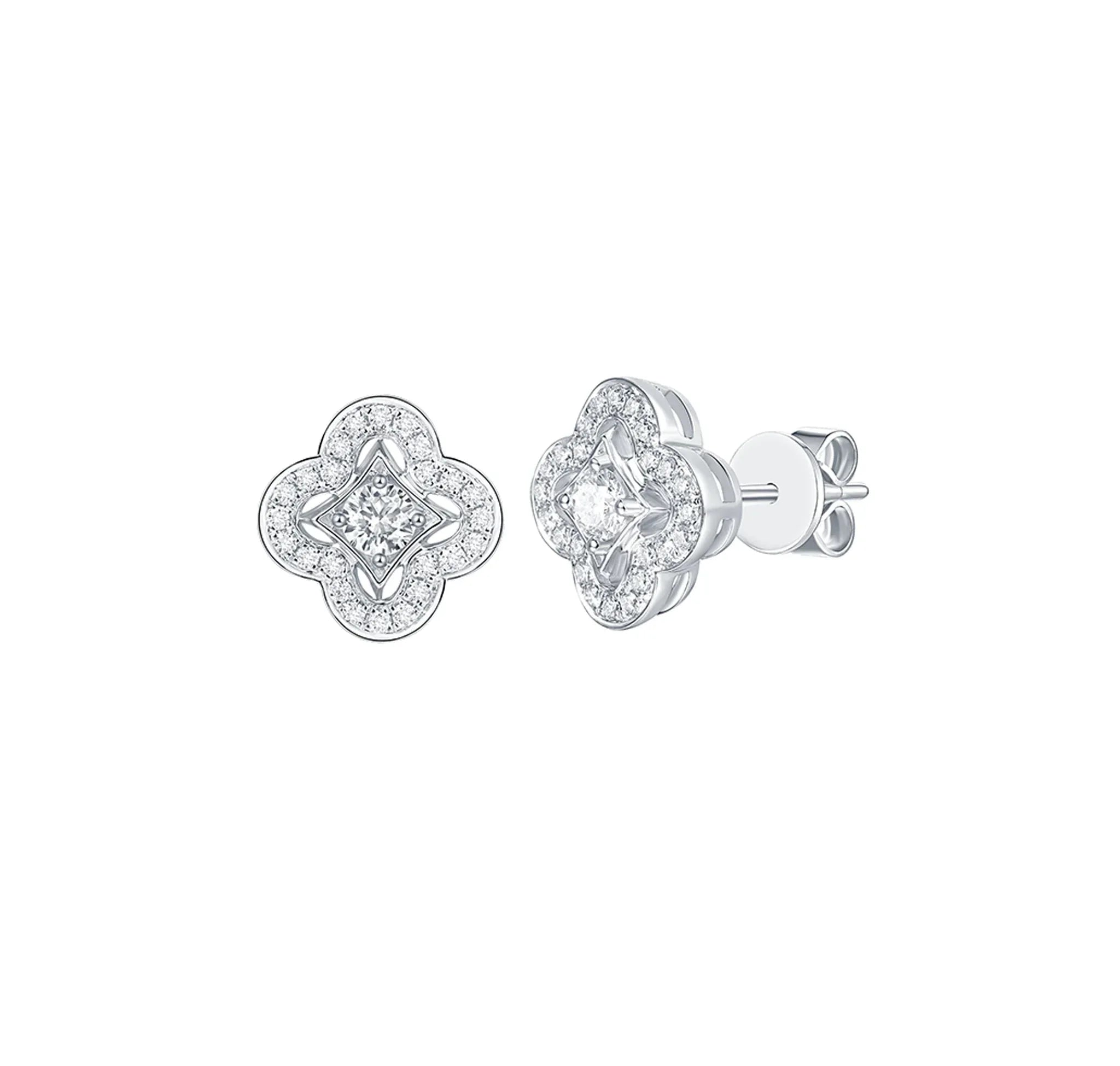 0.53 cttw Clover Round Lab Diamond Earrings set in 14k white gold - Shami Fine Watchmaking & Jewelry