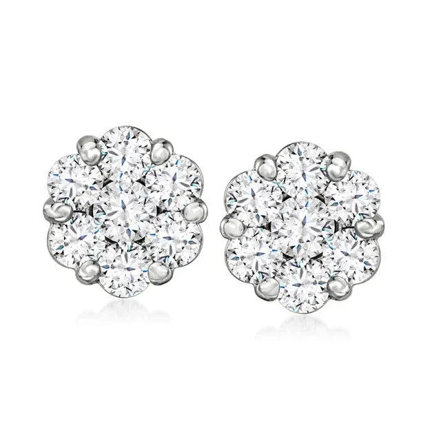 14k gold natural diamond cluster stud earrings - Shami Fine Watchmaking & Jewelry