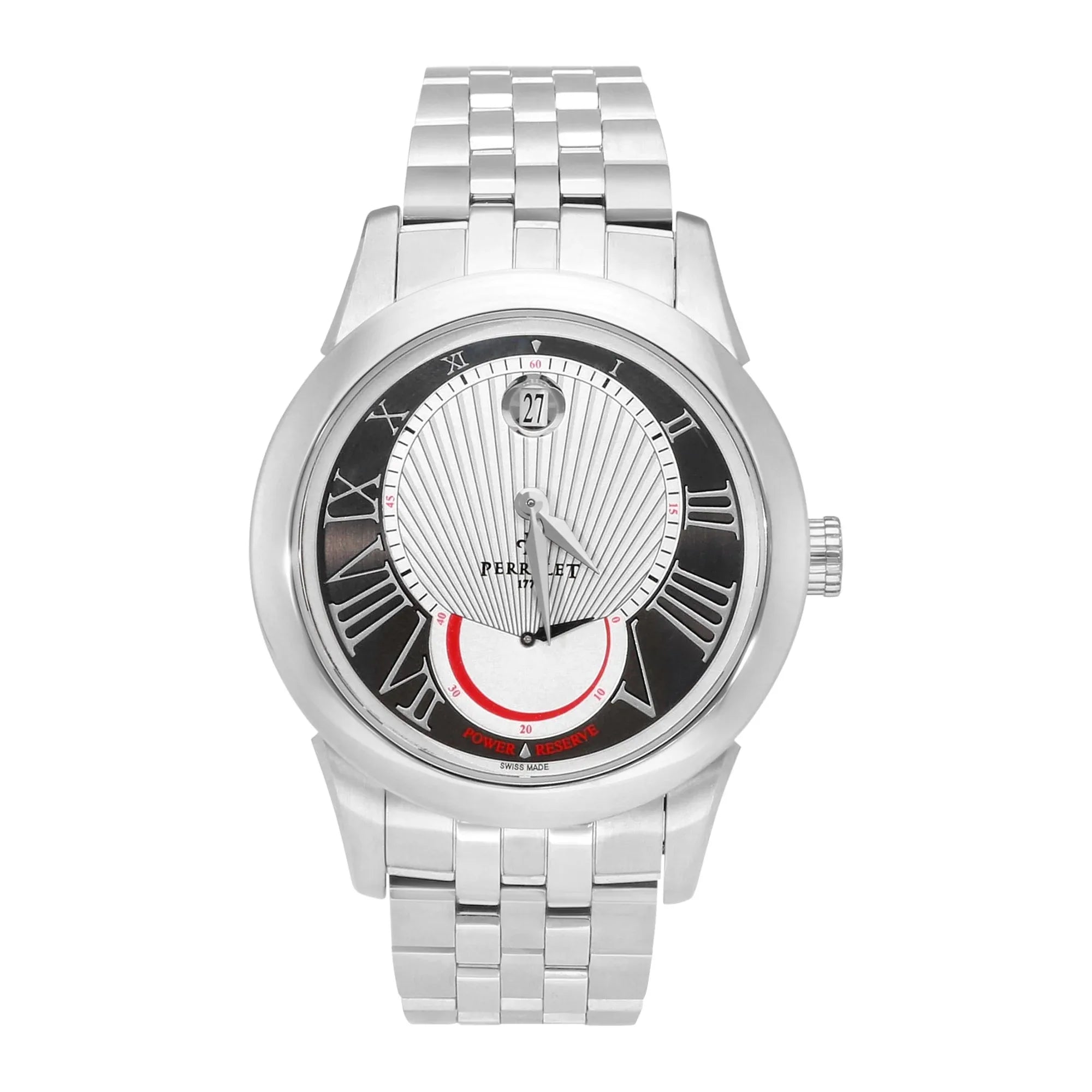 Perrelet Power Reserve A1004, 42mm Stainless Steel Automatic Silver and Black Dial - Shami Fine Watchmaking & Jewelry