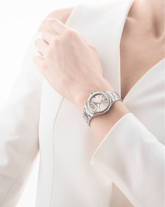 Riviera 10810 33mm Steel Case, Dodecagonal Steel Bezel & Back, Quartz, Silver Dial, Steel Bracelet