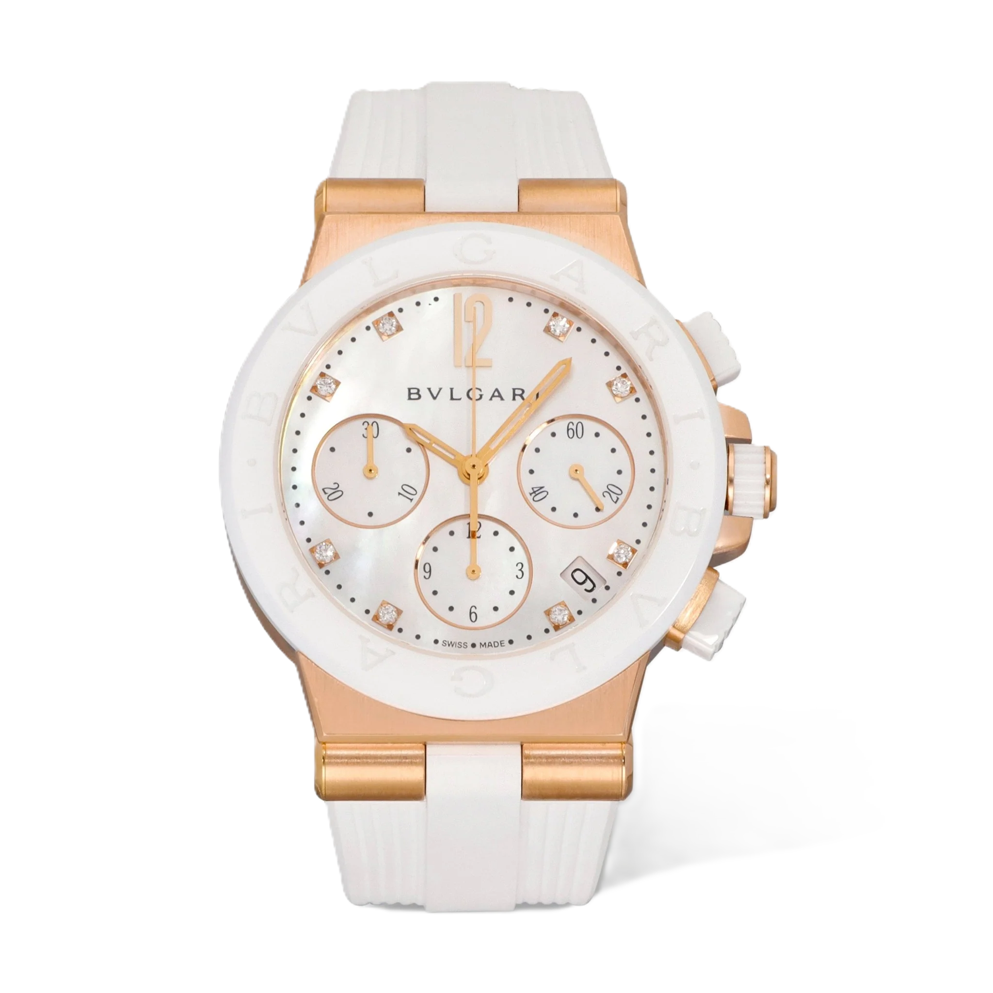 Bulgari Diagono Chronograph 18K Rose Gold Diamond Automatic Watch