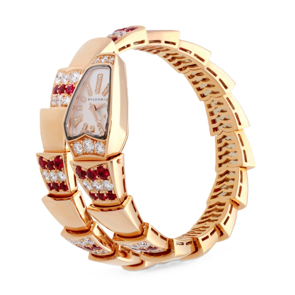 Bvlgari Serpenti 18K Rose Gold Diamond and Ruby Quartz Ladies Watch