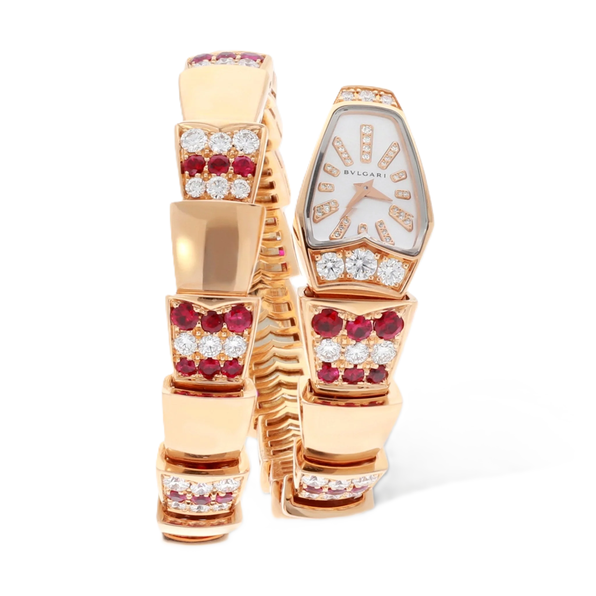Bvlgari Serpenti 18K Rose Gold Diamond and Ruby Quartz Ladies Watch