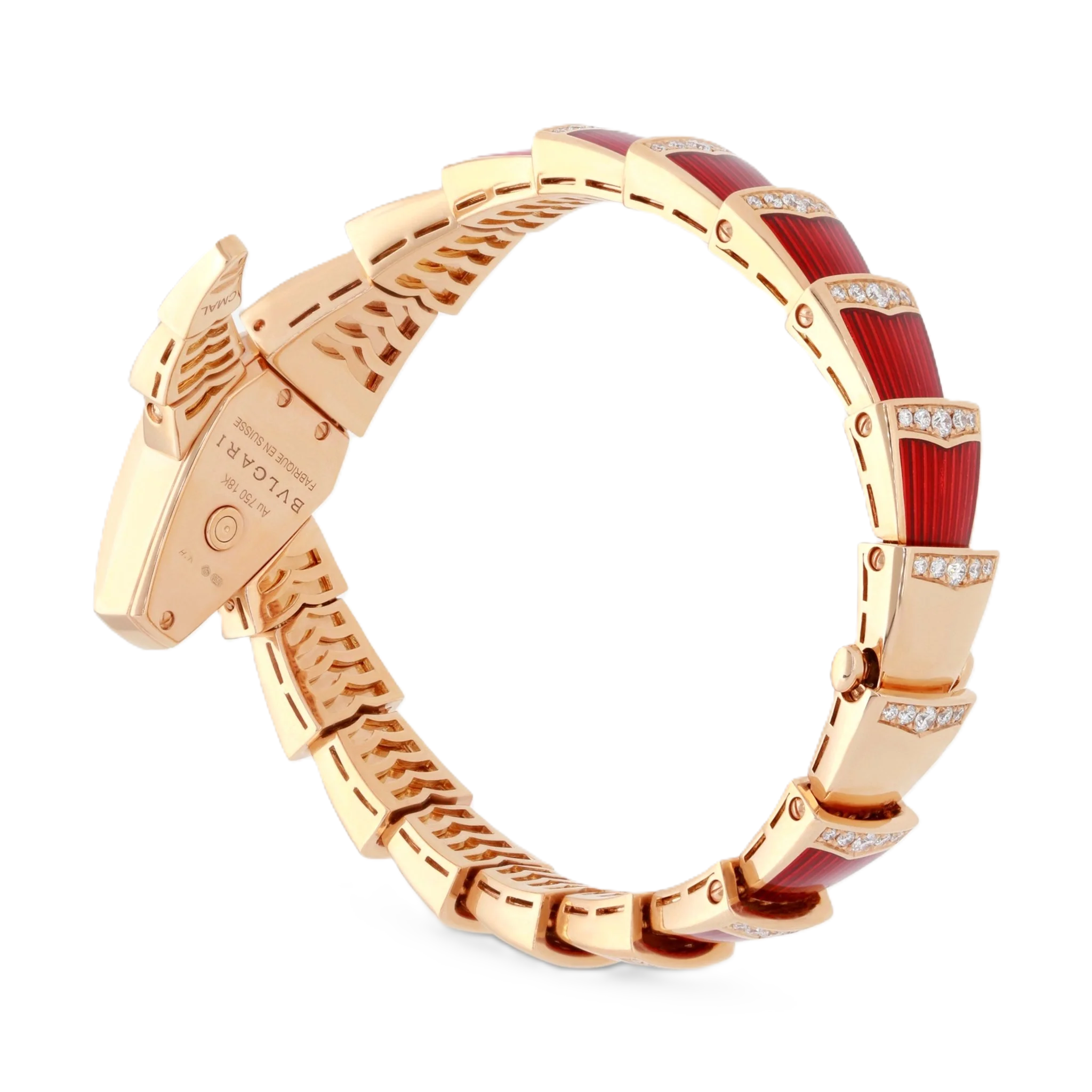 Bulgari Serpenti 18K Rose Gold Diamond Red Lacquer Quartz Ladies Watch