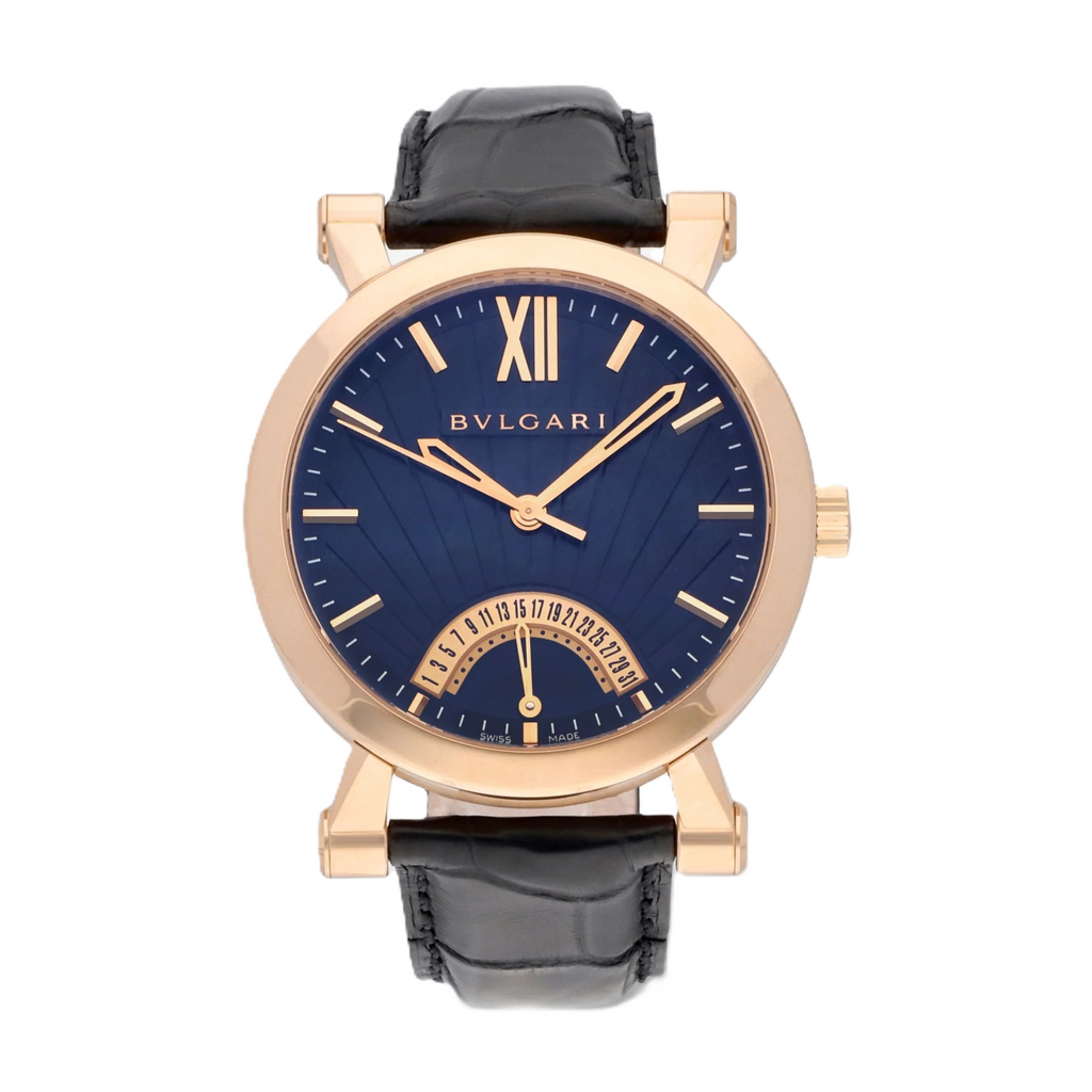 Bulgari Sotirio Bulgari Retrograde 18K Rose Gold 42mm Automatic Men's Watch Blue Dial