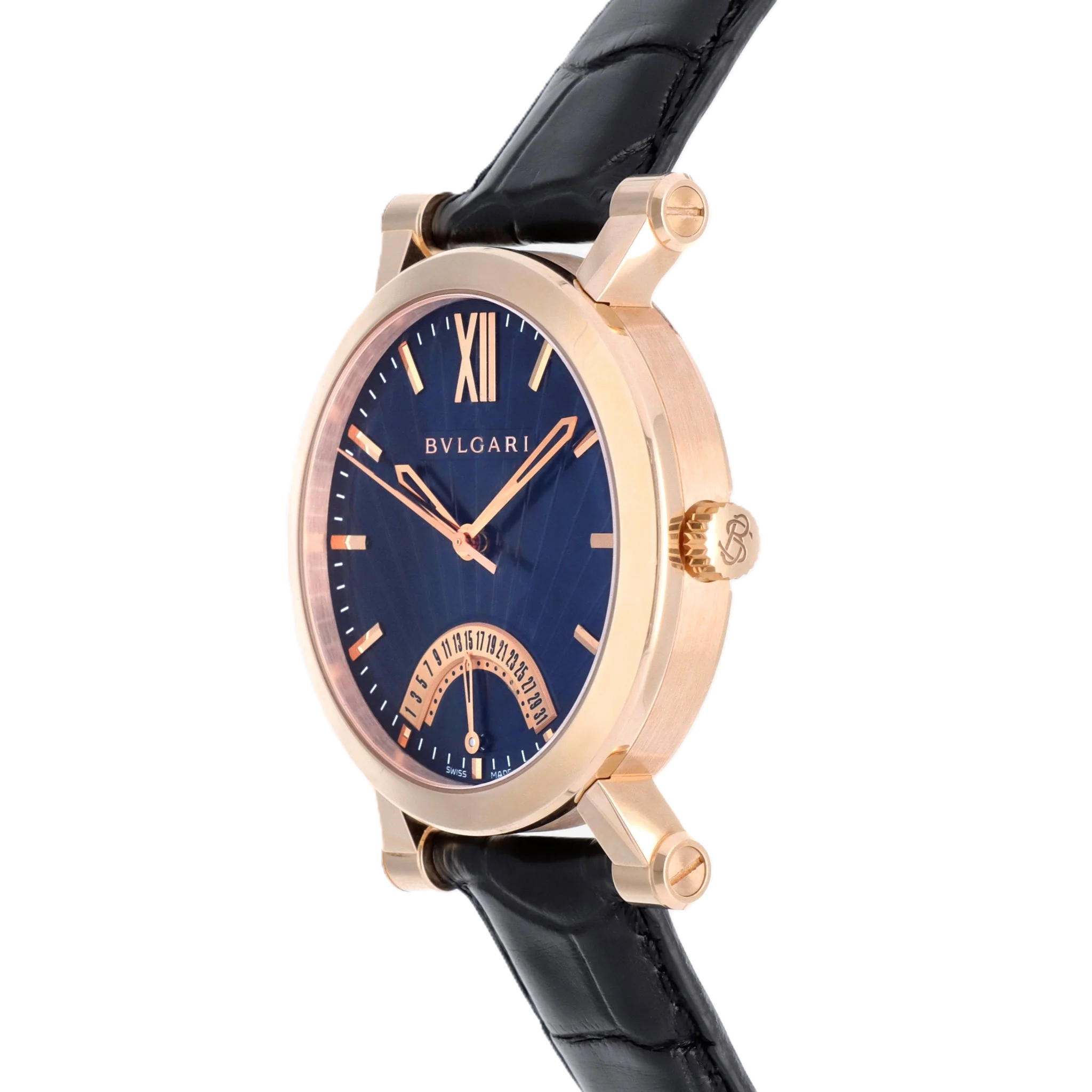 Bulgari Sotirio Bulgari Retrograde 18K Rose Gold 42mm Automatic Men's Watch Blue Dial