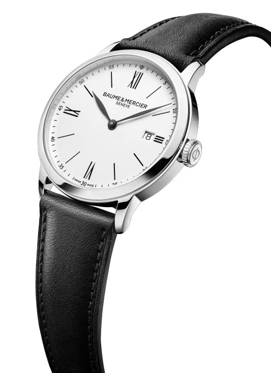 Classima 10884, 40mm Steel Case & Back, Quartz, Silver Opaline dial, Date, Leather