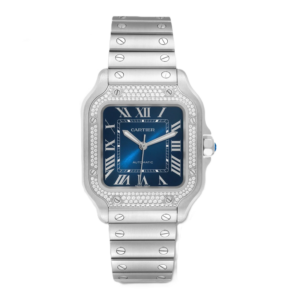 Cartier Santos Medium Steel Diamond Automatic Unisex Watch