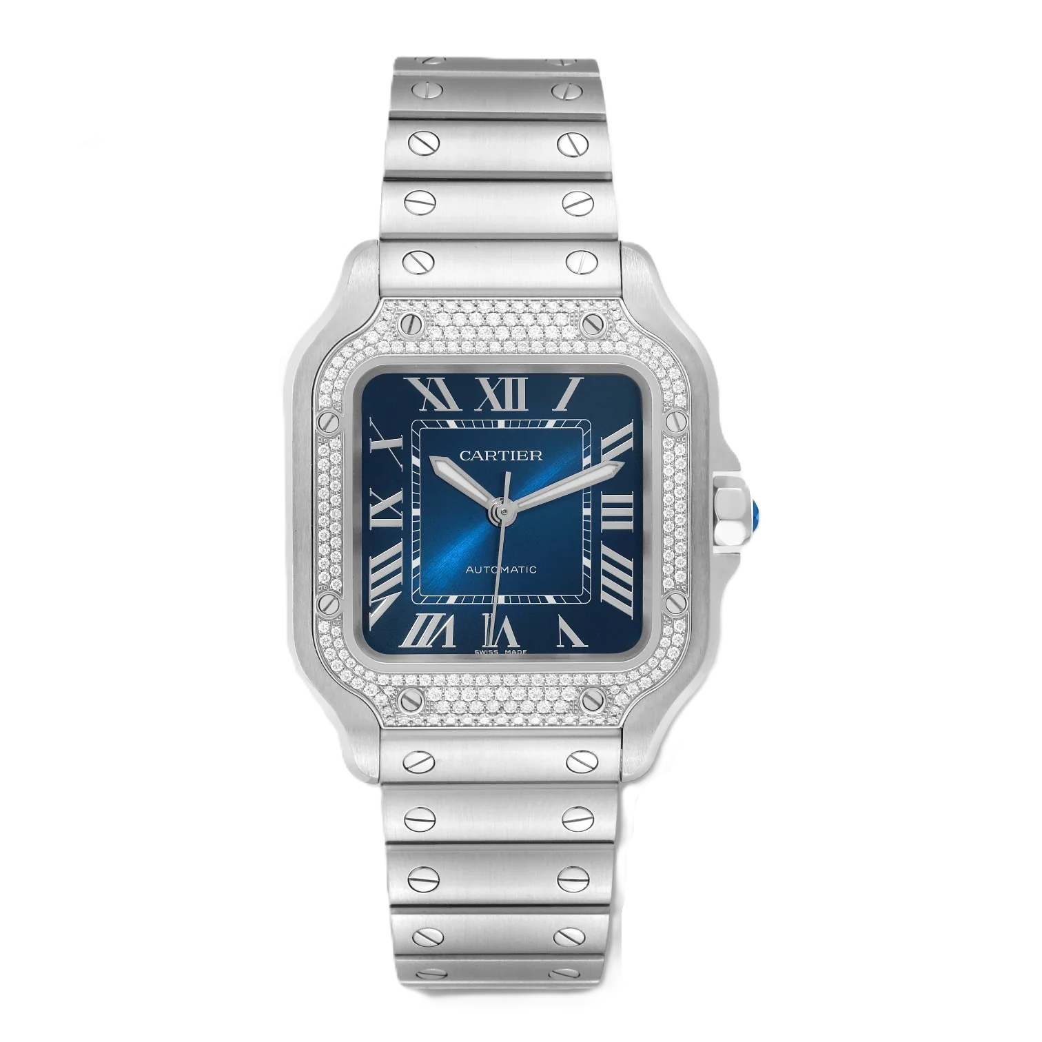 Cartier Santos Medium Steel Diamond Automatic Unisex Watch