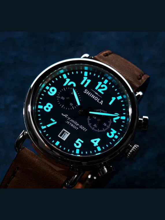 Shinola Runwell Argonite 5021 chrono 41mm mid blue strap - Shami Fine Watchmaking & Jewelry