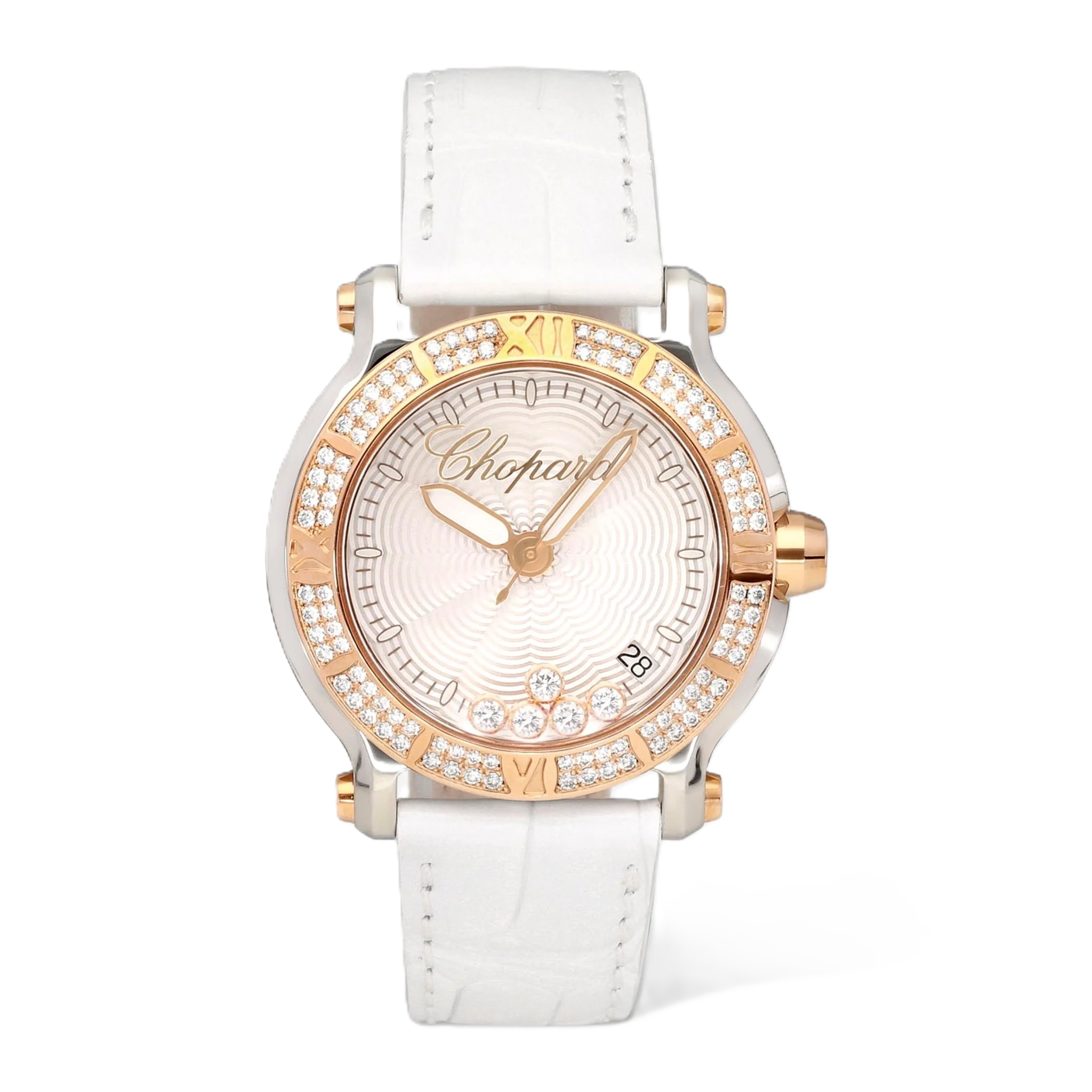Chopard Happy Sport 18K Rose Gold Diamond Silver Dial Quartz Ladies Watch