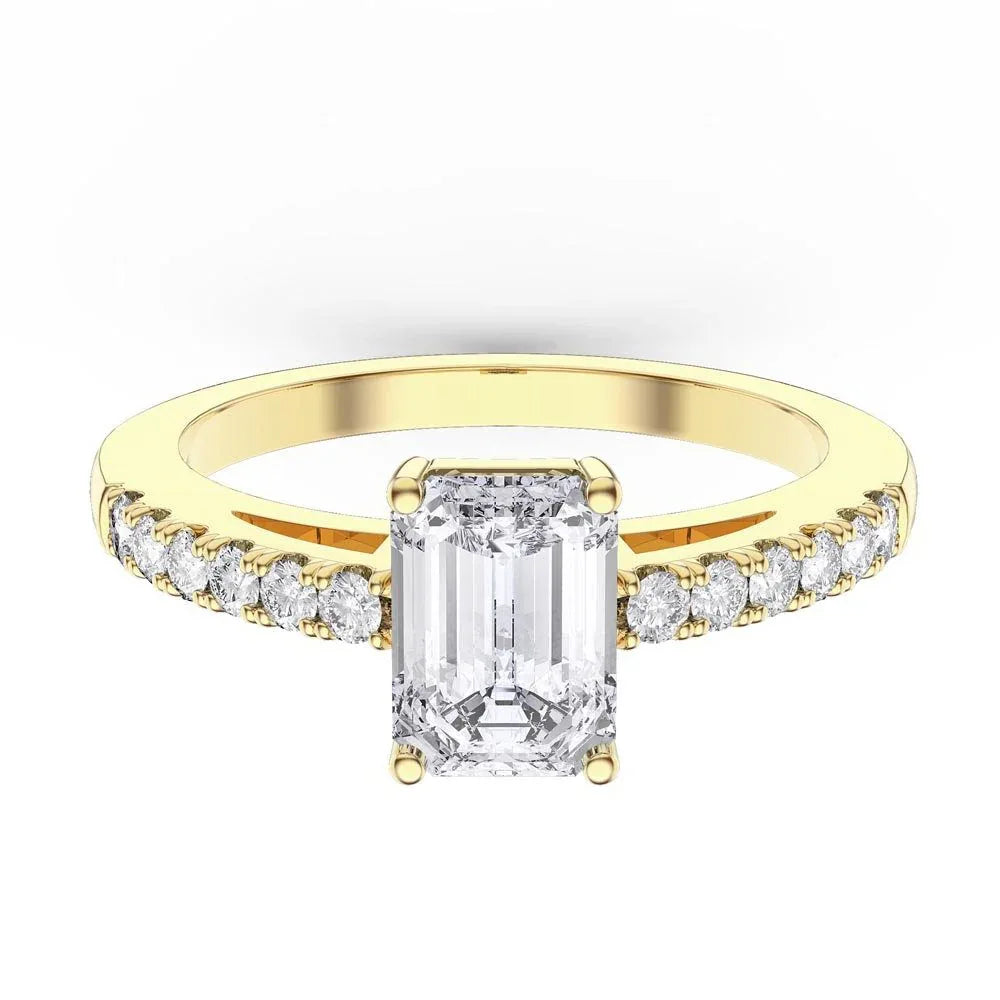 18k yellow gold IGI 3.00 carat F VS1 Emerald Cut Lab Grown Diamond Ring - Shami Fine Watchmaking & Jewelry