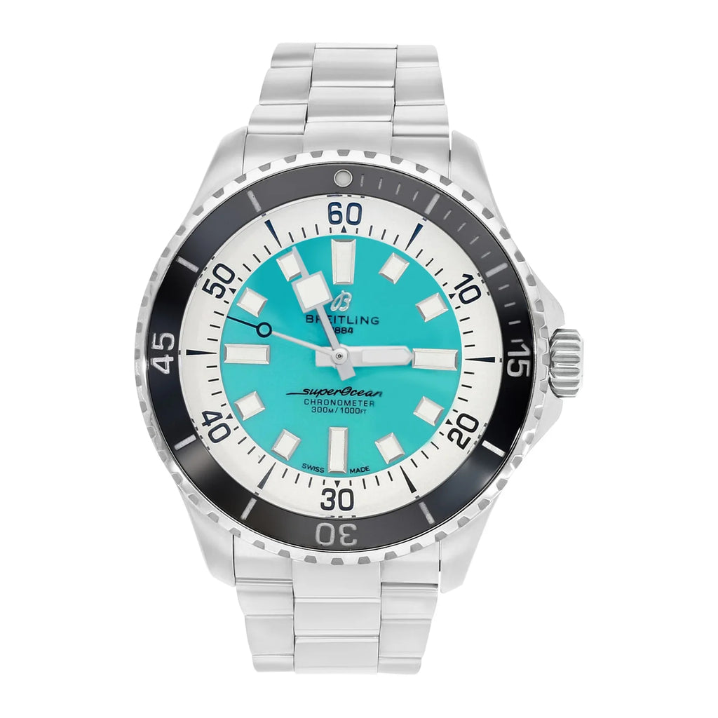 Breitling Superocean, 44mm Stainless Steel Automatic, Turquoise Dial - Shami Fine Watchmaking & Jewelry