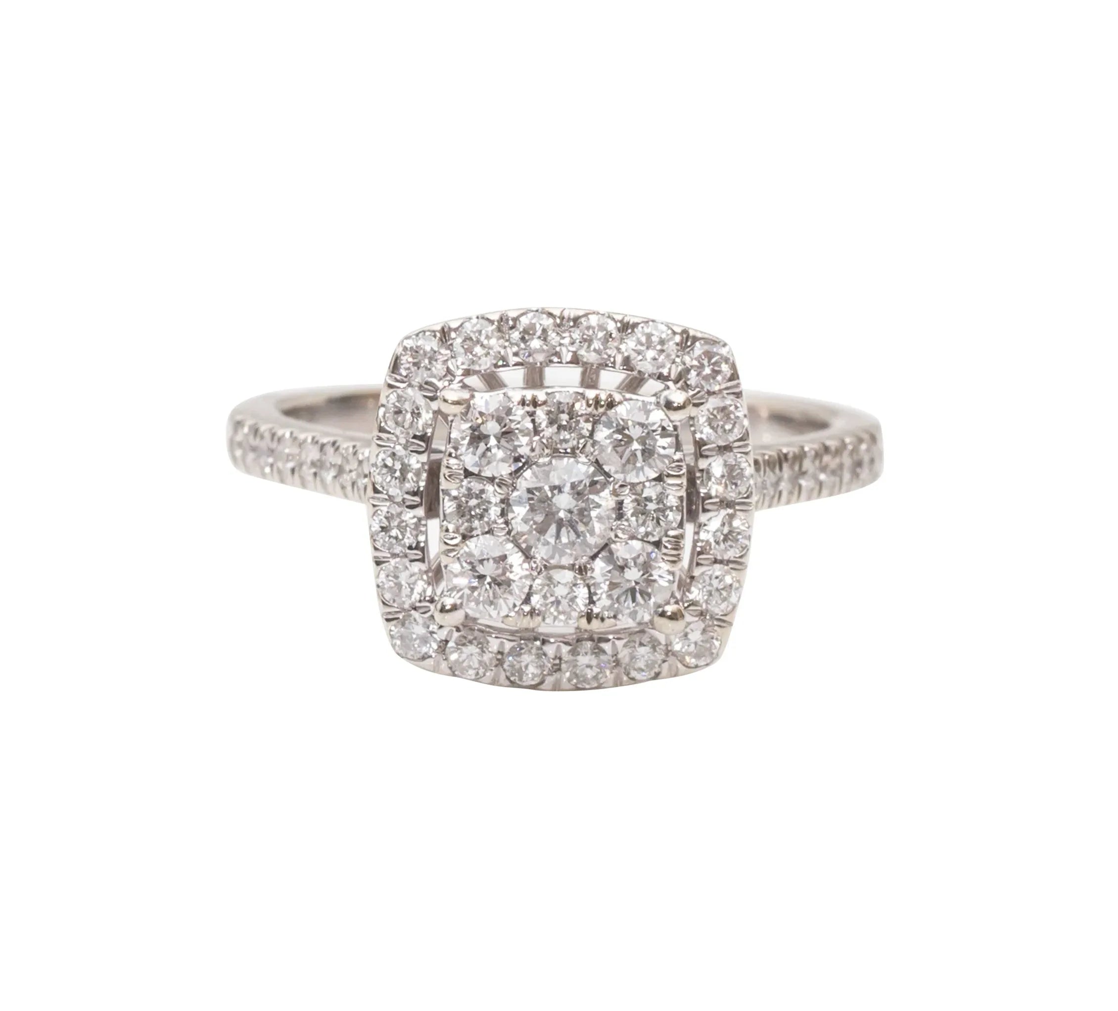 14k White Gold 1 carat Cluster Halo Diamond Ring with matching band - Shami Fine Watchmaking & Jewelry
