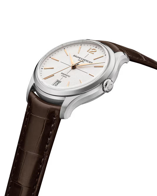 Clifton 10773 39mm Steel Case, Steel Bezel, Exhibition Back, Automatic, Silver Dial, Leather